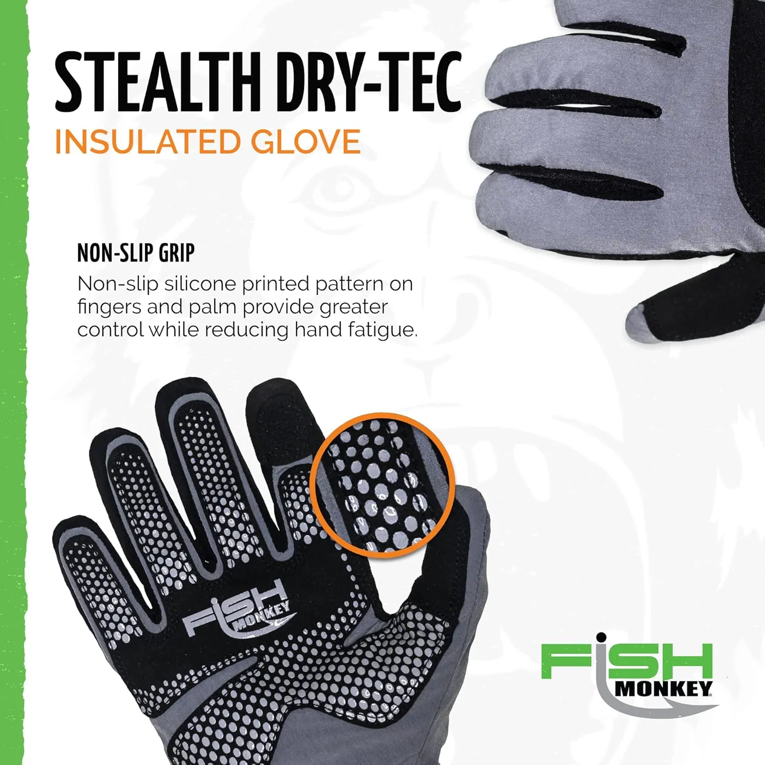 Fish Monkey Dry-Tec Waterproof Insulated Fishing Gloves, 40g Thinsulate Insulation with Non-Slip Palm and Screen Touch Index Fingers for Women and Men