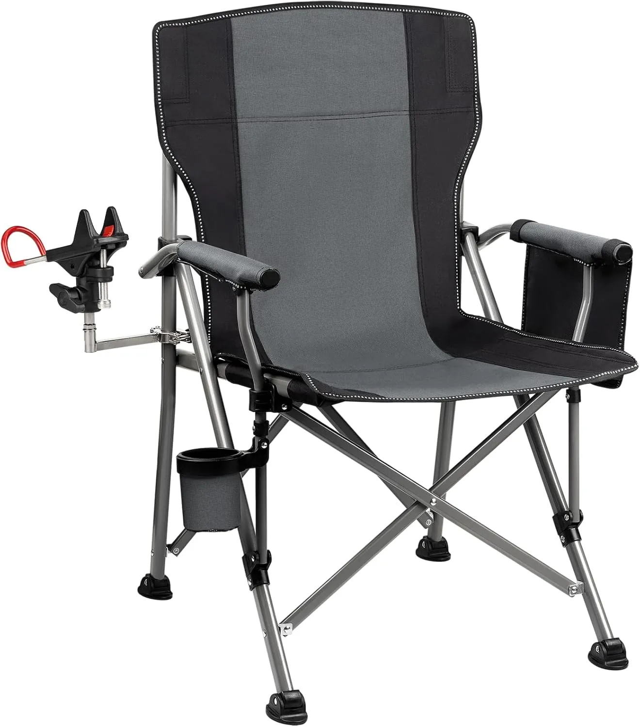 Fishing Chair with Upgraded 360° Adjustable Rod Holder, Folding Ice Fishing Chairs for Adults, Portable Camping Chair with Side Pocket Cup Holder for Outdoor Sports Garden Beach Lawn Picnic