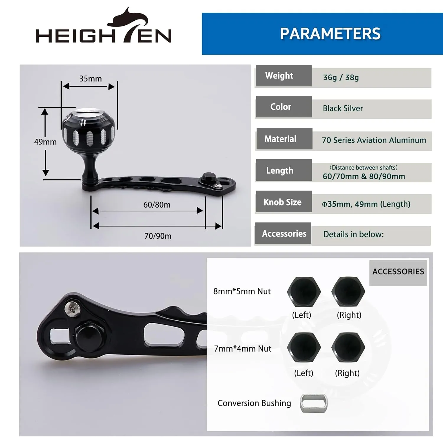 Fishing Reel Handle for Shiman0 Daiwa Abu Garcia Penn Kaking Lew's Baitcasting Reel Power Handle Crank Accessory