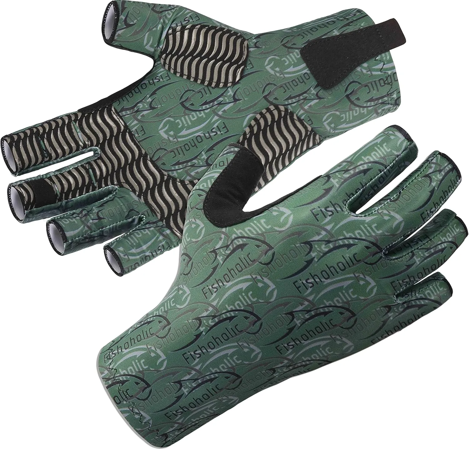 Fishoholic UPF50  Fingerless Fishing Gloves - Sticky Grip Sun Protection Glove - Kayaking Paddling or Rowing
