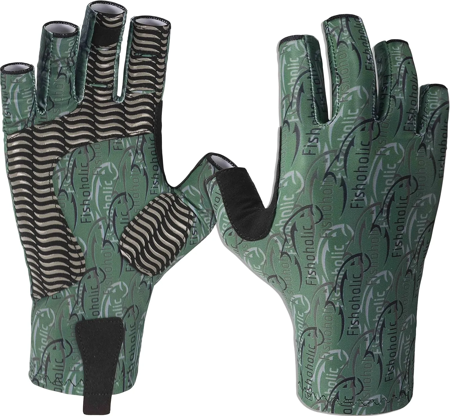 Fishoholic UPF50  Fingerless Fishing Gloves - Sticky Grip Sun Protection Glove - Kayaking Paddling or Rowing