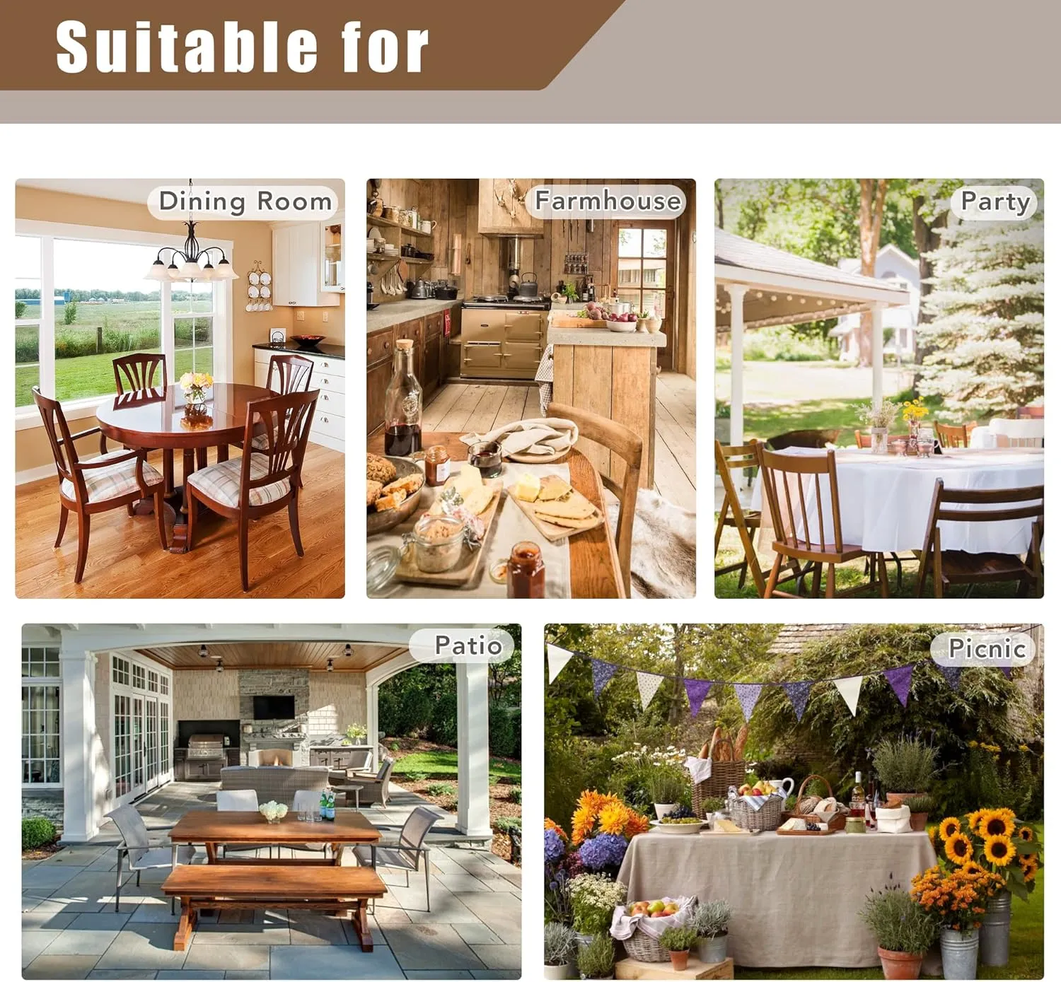 Fitable Faux Linen White Tablecloths for Rectangle Tables - 60 x 84 Inch - 6 Pack Fabric Textured Folding Table Clothes Faux Burlap 4 Ft Table Covers for Wedding, Party, Banquet, Birthday
