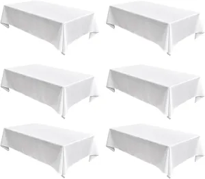 Fitable Faux Linen White Tablecloths for Rectangle Tables - 60 x 84 Inch - 6 Pack Fabric Textured Folding Table Clothes Faux Burlap 4 Ft Table Covers for Wedding, Party, Banquet, Birthday