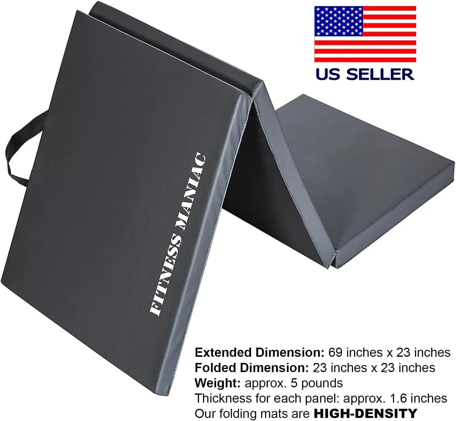 Fitness Maniac HIGH-DENSITY Firm Foam Folding Mat Thick Exercise Gymnastics Panel Gym Mats Non Slip with Carrying Handles Yoga Aerobics Workout Training