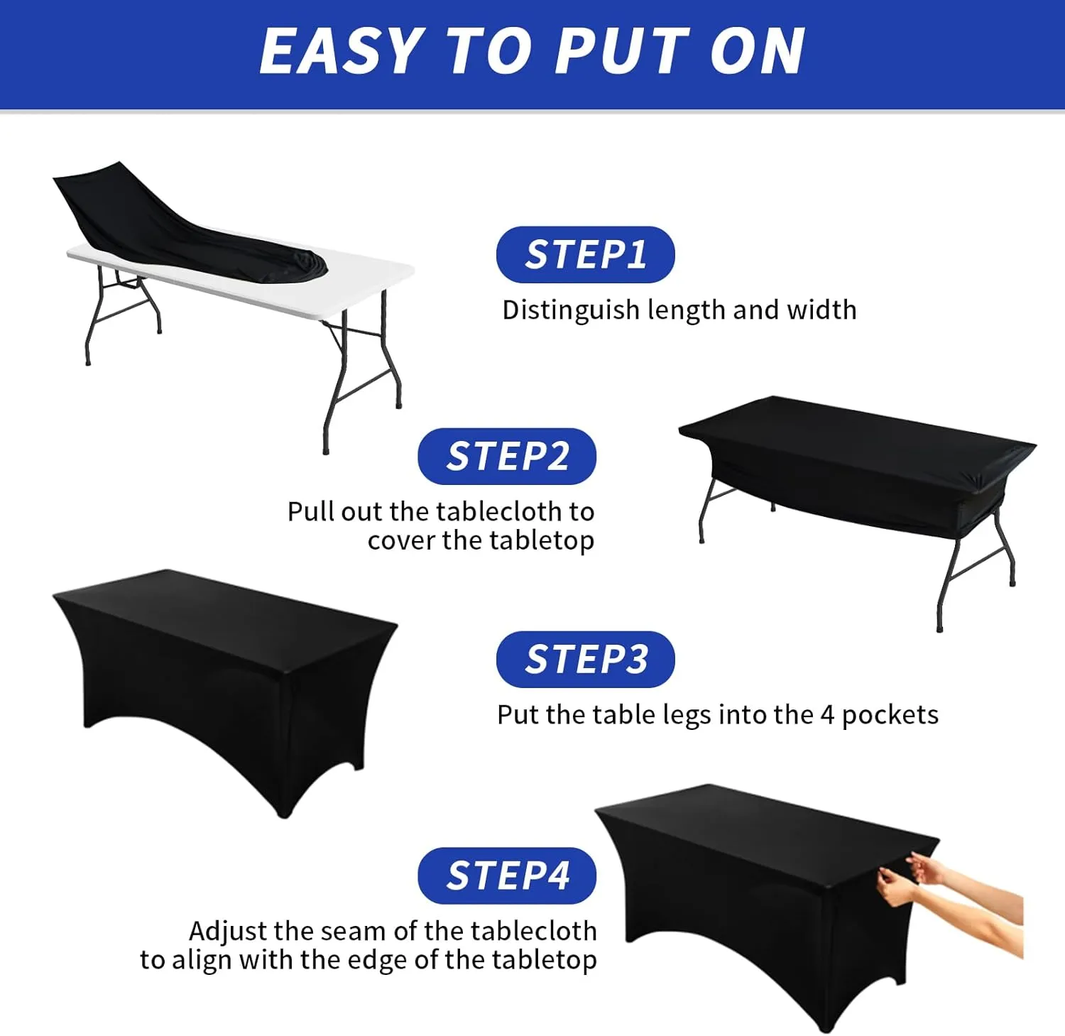 Fixwal 3 Pack Black Table Cloth for 6 Foot Rectangle Tables, Rectangular Tablecloths Stretch Spandex Fitted Table Covers 6 ft for Parties, Trade Shows, Banquet, Weddings, Buffet