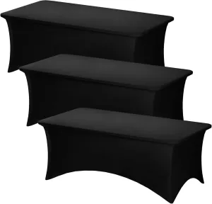Fixwal 3 Pack Black Table Cloths Rectangle 8FT, Tablecloths Rectangular Stretch Spandex Fitted Table Covers 8 ft for Parties, Trade Shows, Banquet, Weddings, Buffet, Graduation Decorations