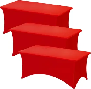 Fixwal 3 Pack Red Table Cloths Rectangle 6FT, Tablecloths Rectangular Stretch Spandex Fitted Table Covers 6 ft for Festival Parties, Christmas Decorations, Trade Shows, Banquet, Weddings, Event