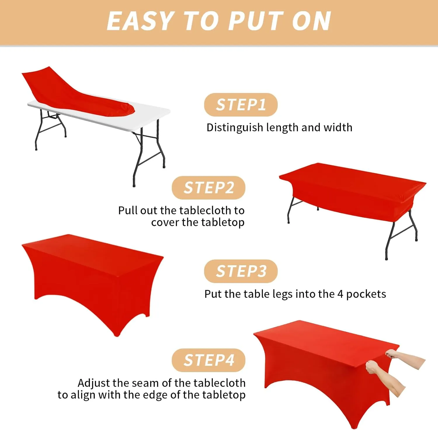 Fixwal 3 Pack Red Table Cloths Rectangle 6FT, Tablecloths Rectangular Stretch Spandex Fitted Table Covers 6 ft for Festival Parties, Christmas Decorations, Trade Shows, Banquet, Weddings, Event
