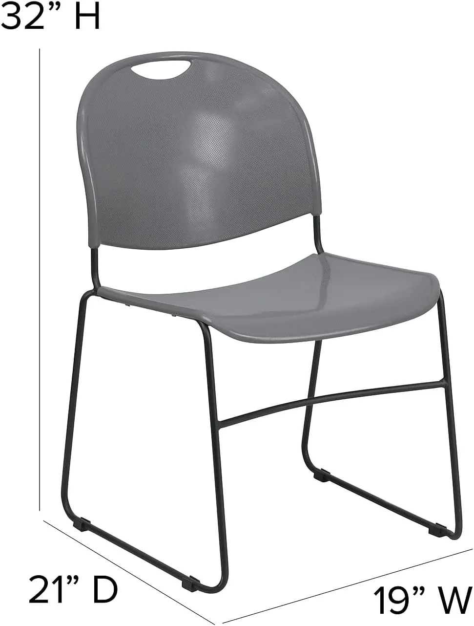Flash Furniture 5 Pack HERCULES Series 880 lb. Capacity Gray Ultra-Compact Stack Chair with Black Powder Coated Frame