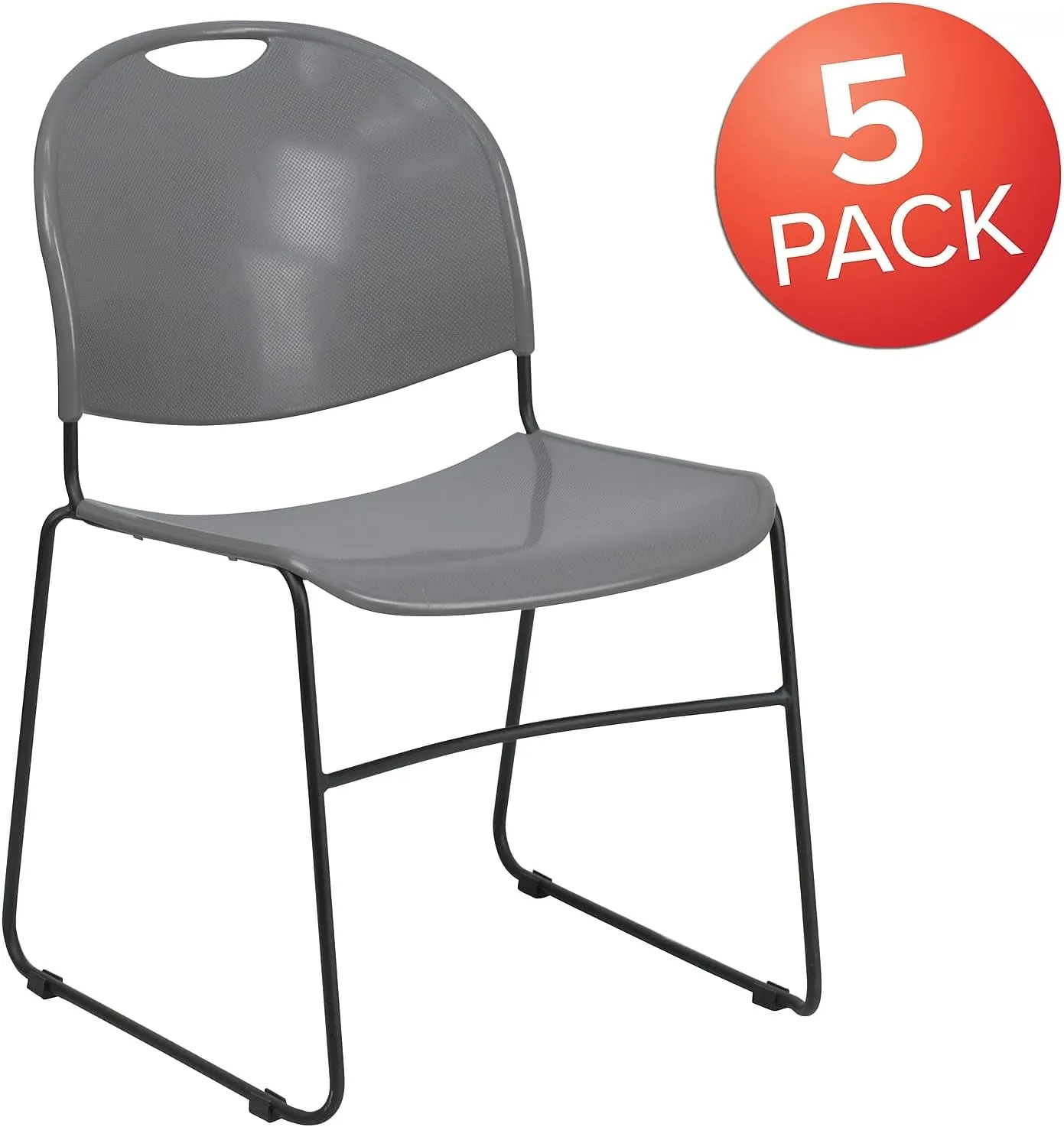 Flash Furniture 5 Pack HERCULES Series 880 lb. Capacity Gray Ultra-Compact Stack Chair with Black Powder Coated Frame