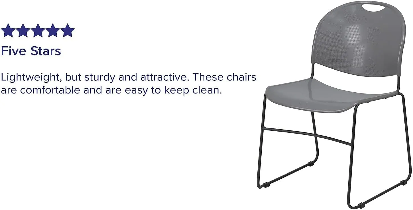 Flash Furniture 5 Pack HERCULES Series 880 lb. Capacity Gray Ultra-Compact Stack Chair with Black Powder Coated Frame