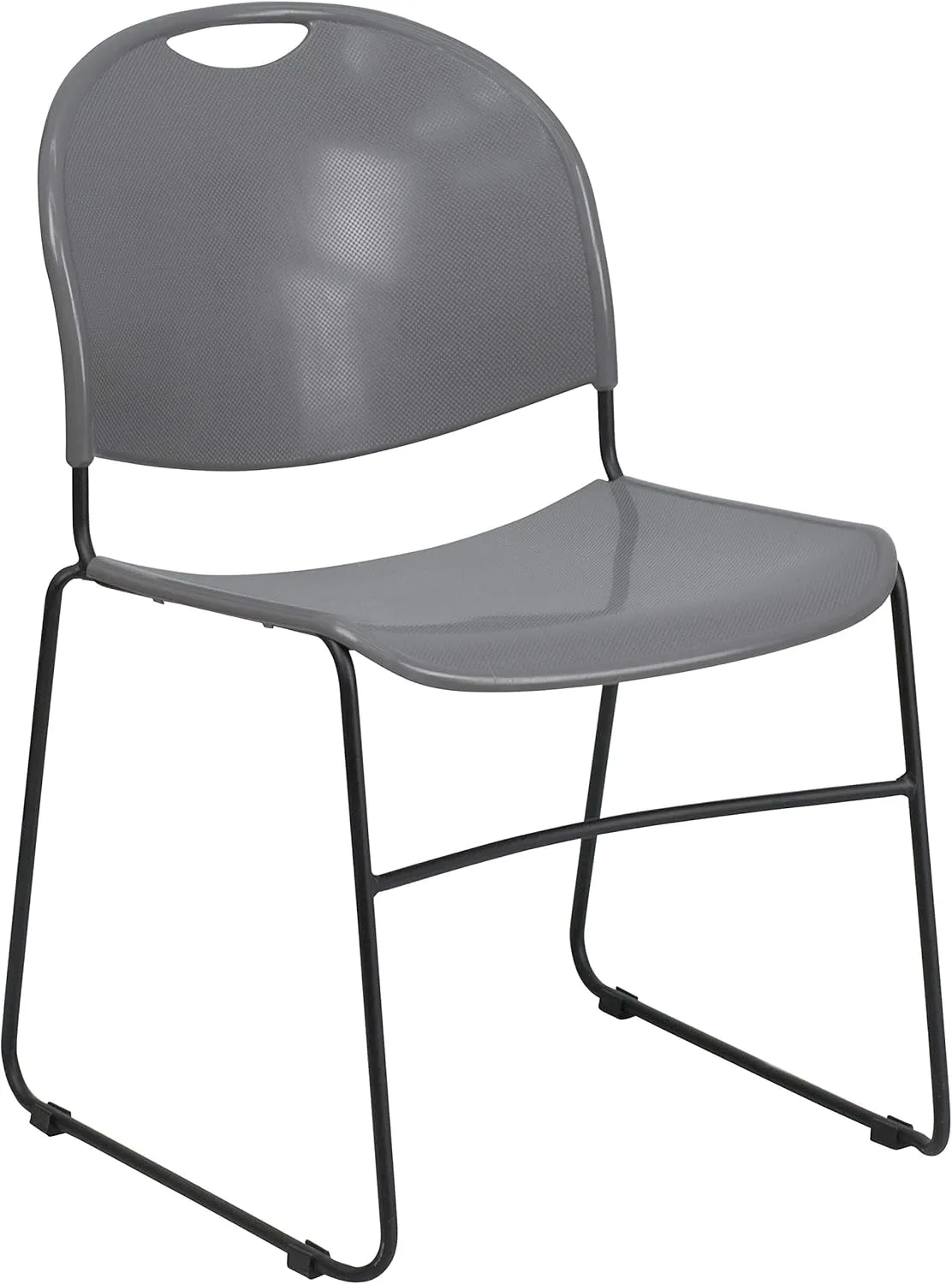Flash Furniture 5 Pack HERCULES Series 880 lb. Capacity Gray Ultra-Compact Stack Chair with Black Powder Coated Frame