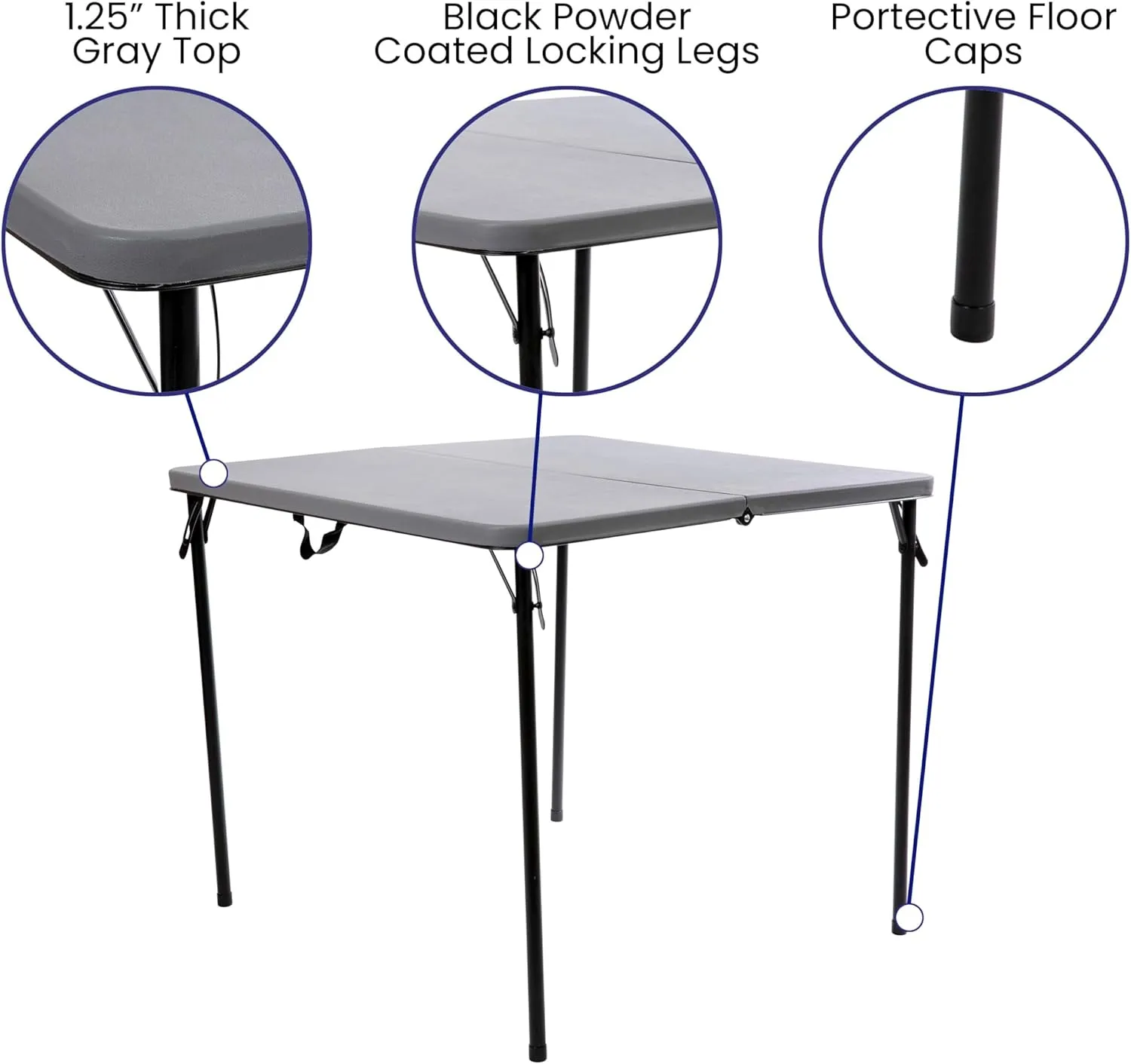 Flash Furniture Dunham 2.83' Square Plastic Folding Event Table with Carrying Handle, Bi-Fold Portable Banquet Table for Indoor/Outdoor Events, Gray