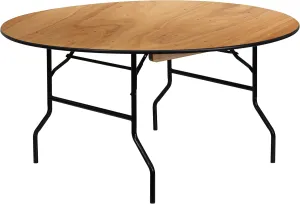 Flash Furniture Furman 5' Round All-Occasion Wood Folding Event Table, Foldable Round Portable Banquet Table with Wooden Top, Natural/Black