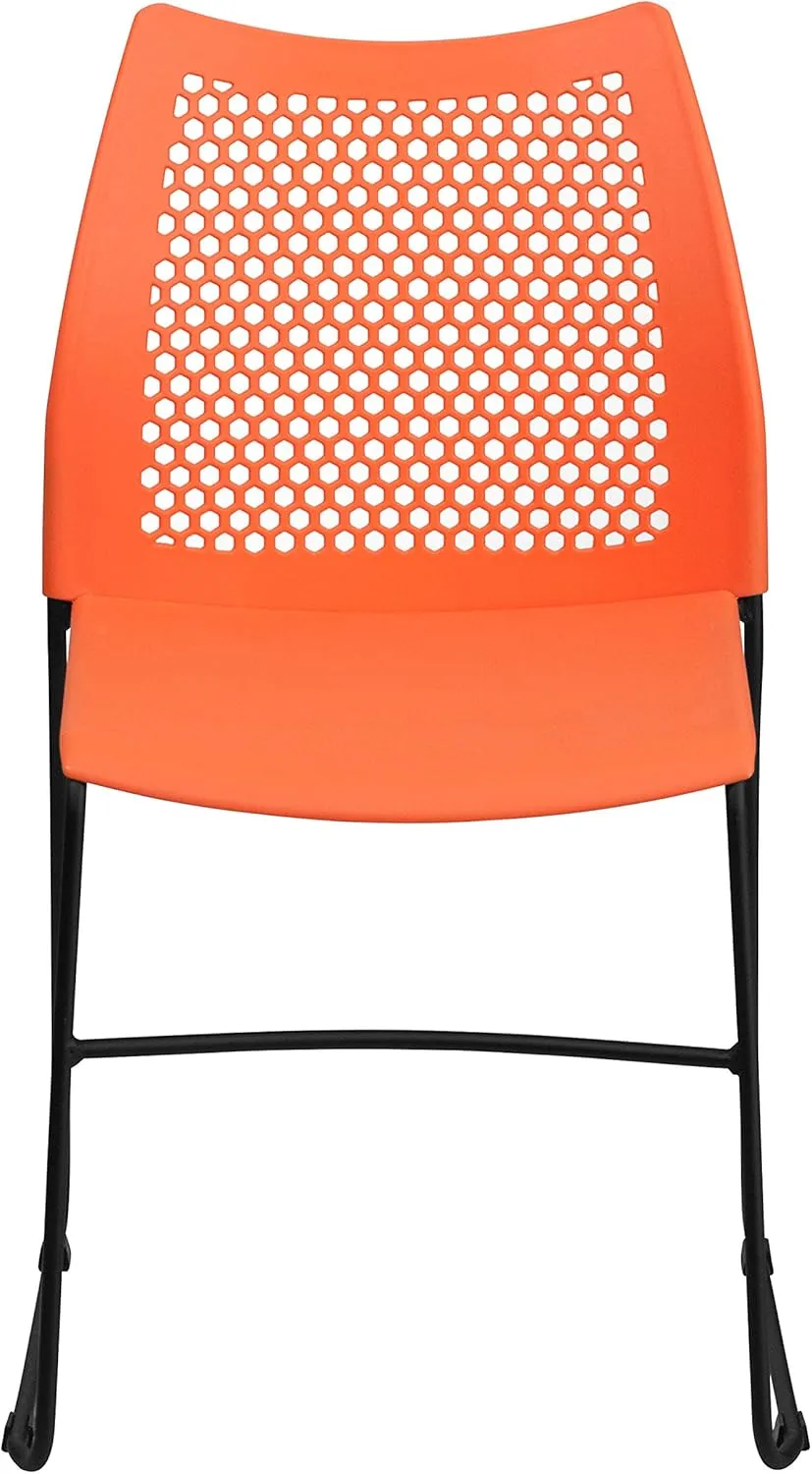 Flash Furniture Hercules Series Contoured Lobby Chairs with Air-Vent Honeycomb Backs, Ergonomic Stacking Chairs for Offices, Set of 5, Orange