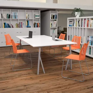 Flash Furniture Hercules Series Contoured Lobby Chairs with Air-Vent Honeycomb Backs, Ergonomic Stacking Chairs for Offices, Set of 5, Orange