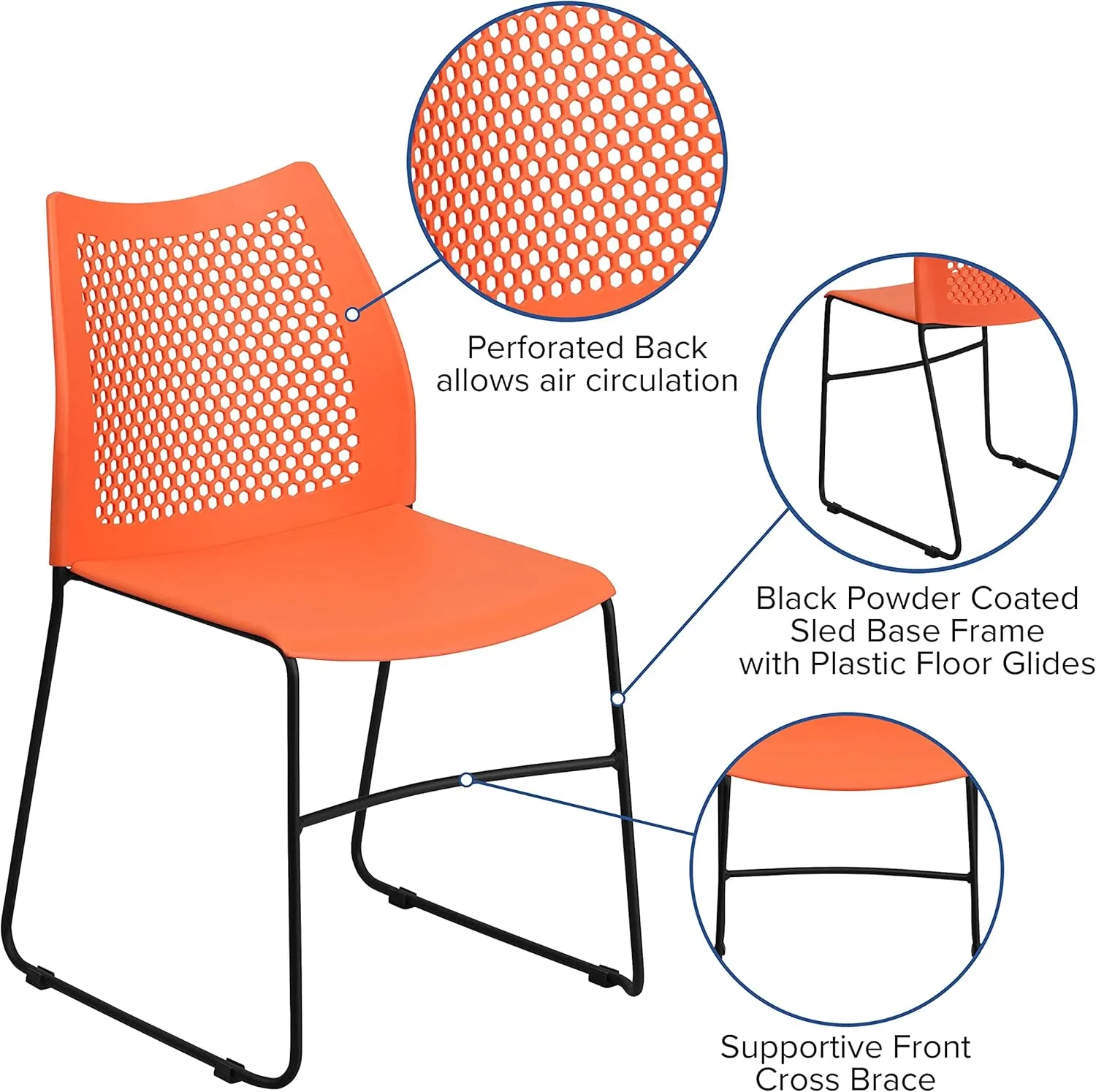 Flash Furniture Hercules Series Contoured Lobby Chairs with Air-Vent Honeycomb Backs, Ergonomic Stacking Chairs for Offices, Set of 5, Orange