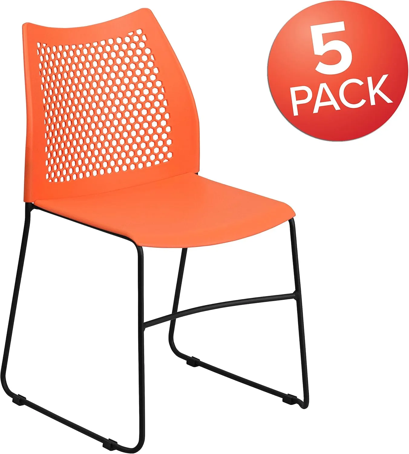 Flash Furniture Hercules Series Contoured Lobby Chairs with Air-Vent Honeycomb Backs, Ergonomic Stacking Chairs for Offices, Set of 5, Orange