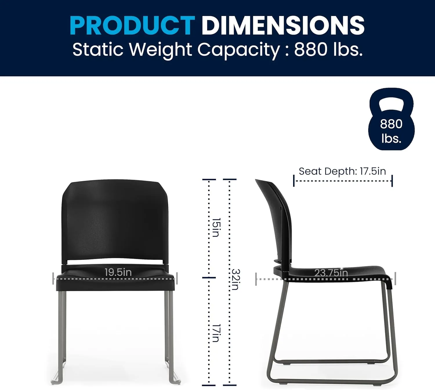 Flash Furniture Hercules Series Contoured Stacking Chairs for Waiting Rooms and Offices, Ergonomic Lobby Chairs with Curved Back, Set of 5, Black