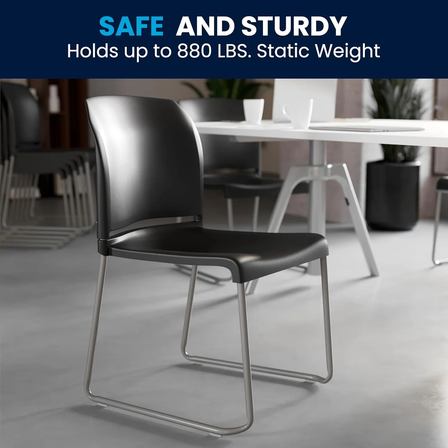 Flash Furniture Hercules Series Contoured Stacking Chairs for Waiting Rooms and Offices, Ergonomic Lobby Chairs with Curved Back, Set of 5, Black