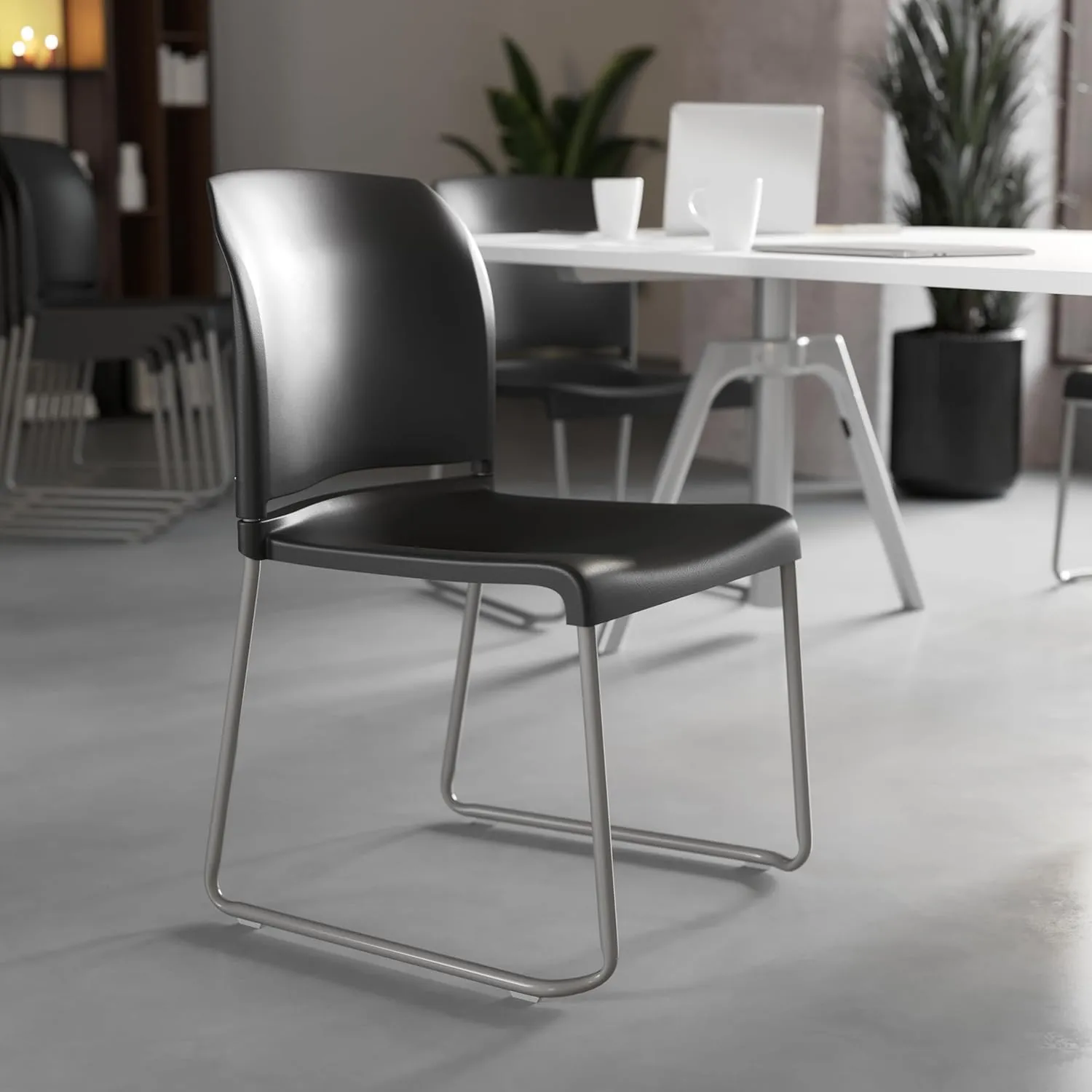 Flash Furniture Hercules Series Contoured Stacking Chairs for Waiting Rooms and Offices, Ergonomic Lobby Chairs with Curved Back, Set of 5, Black