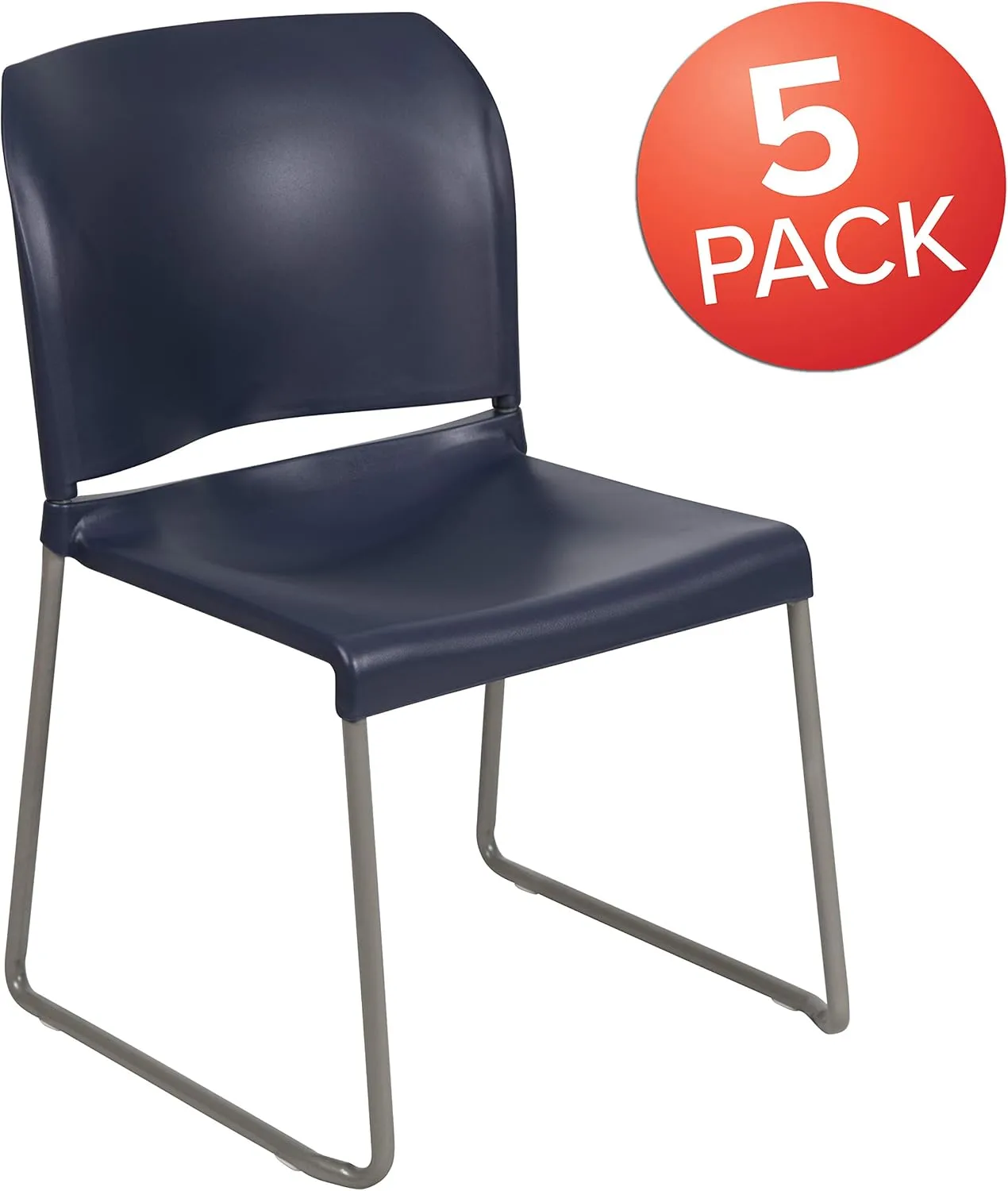 Flash Furniture Hercules Series Contoured Stacking Chairs for Waiting Rooms and Offices, Ergonomic Lobby Chairs with Curved Back, Set of 5, Navy