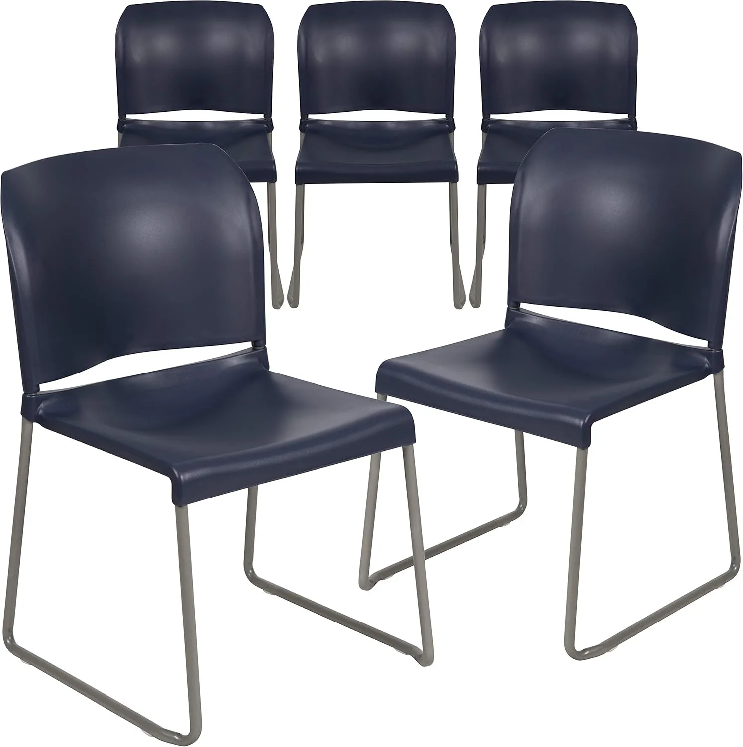 Flash Furniture Hercules Series Contoured Stacking Chairs for Waiting Rooms and Offices, Ergonomic Lobby Chairs with Curved Back, Set of 5, Navy