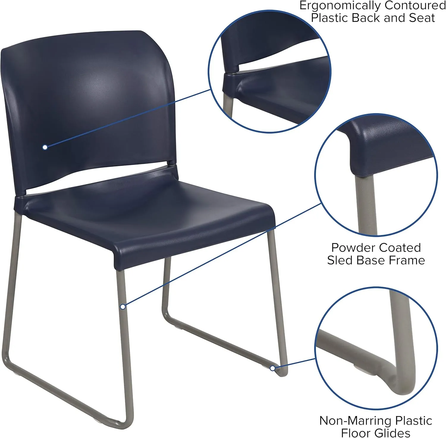 Flash Furniture Hercules Series Contoured Stacking Chairs for Waiting Rooms and Offices, Ergonomic Lobby Chairs with Curved Back, Set of 5, Navy