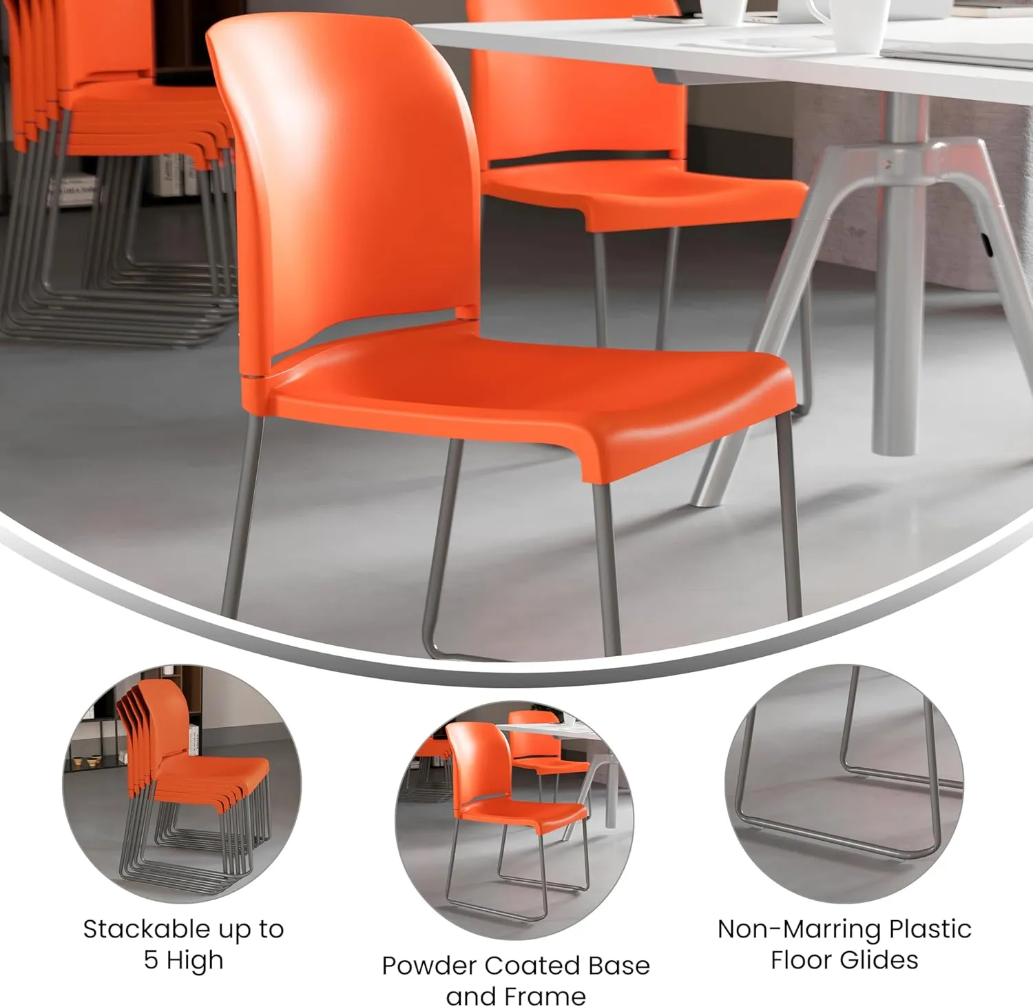 Flash Furniture Hercules Series Contoured Stacking Chairs for Waiting Rooms and Offices, Ergonomic Lobby Chairs with Curved Back, Set of 5, Orange