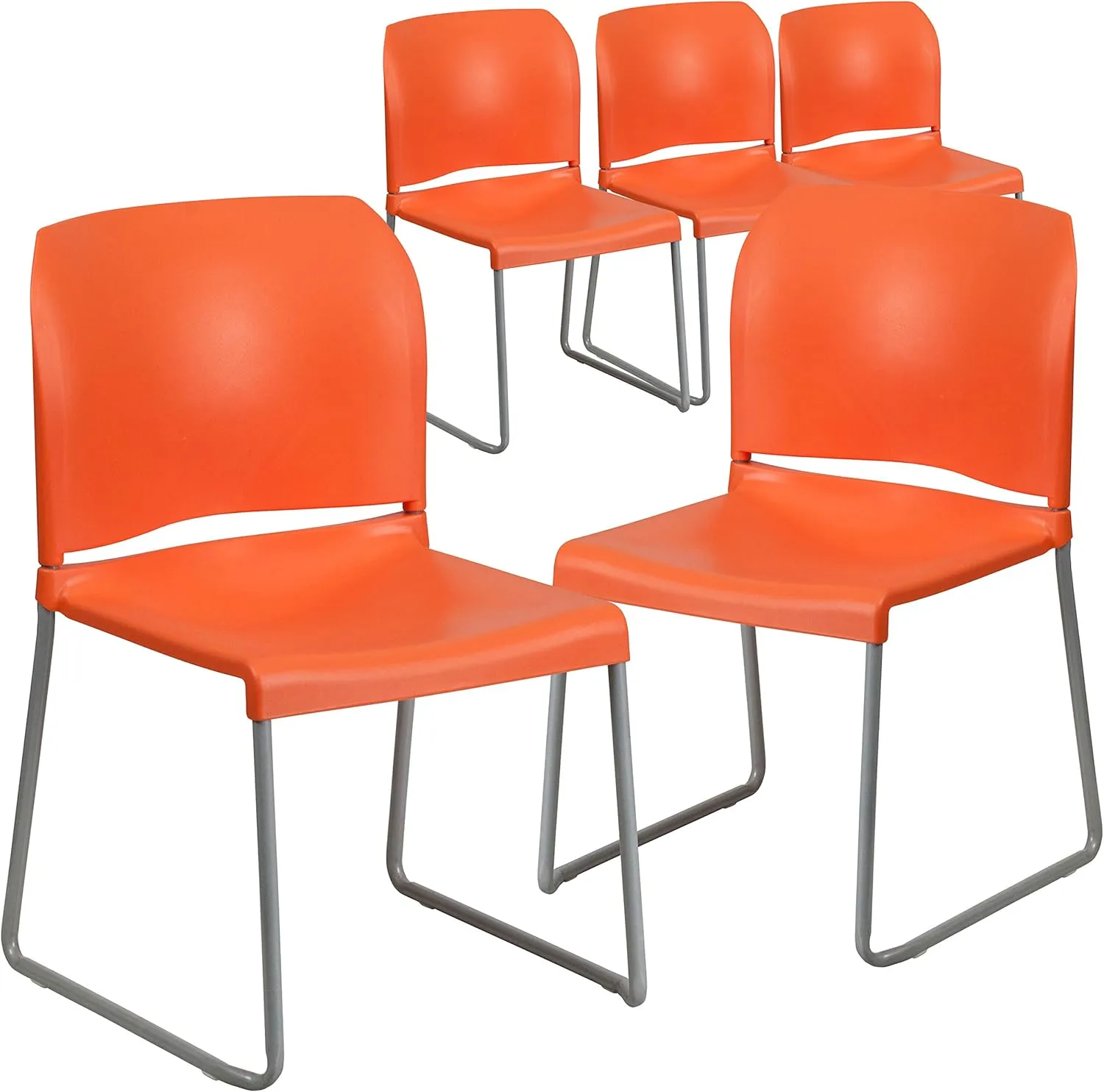 Flash Furniture Hercules Series Contoured Stacking Chairs for Waiting Rooms and Offices, Ergonomic Lobby Chairs with Curved Back, Set of 5, Orange