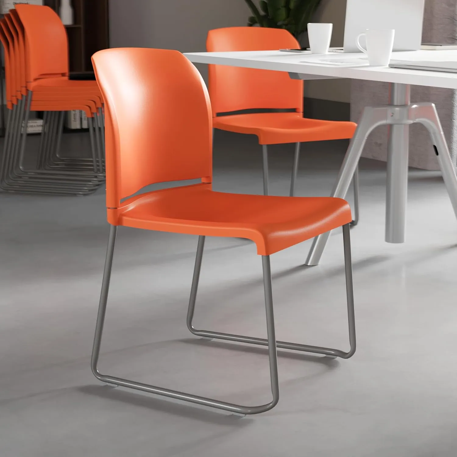 Flash Furniture Hercules Series Contoured Stacking Chairs for Waiting Rooms and Offices, Ergonomic Lobby Chairs with Curved Back, Set of 5, Orange