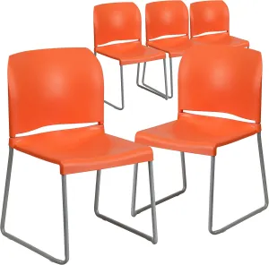Flash Furniture Hercules Series Contoured Stacking Chairs for Waiting Rooms and Offices, Ergonomic Lobby Chairs with Curved Back, Set of 5, Orange