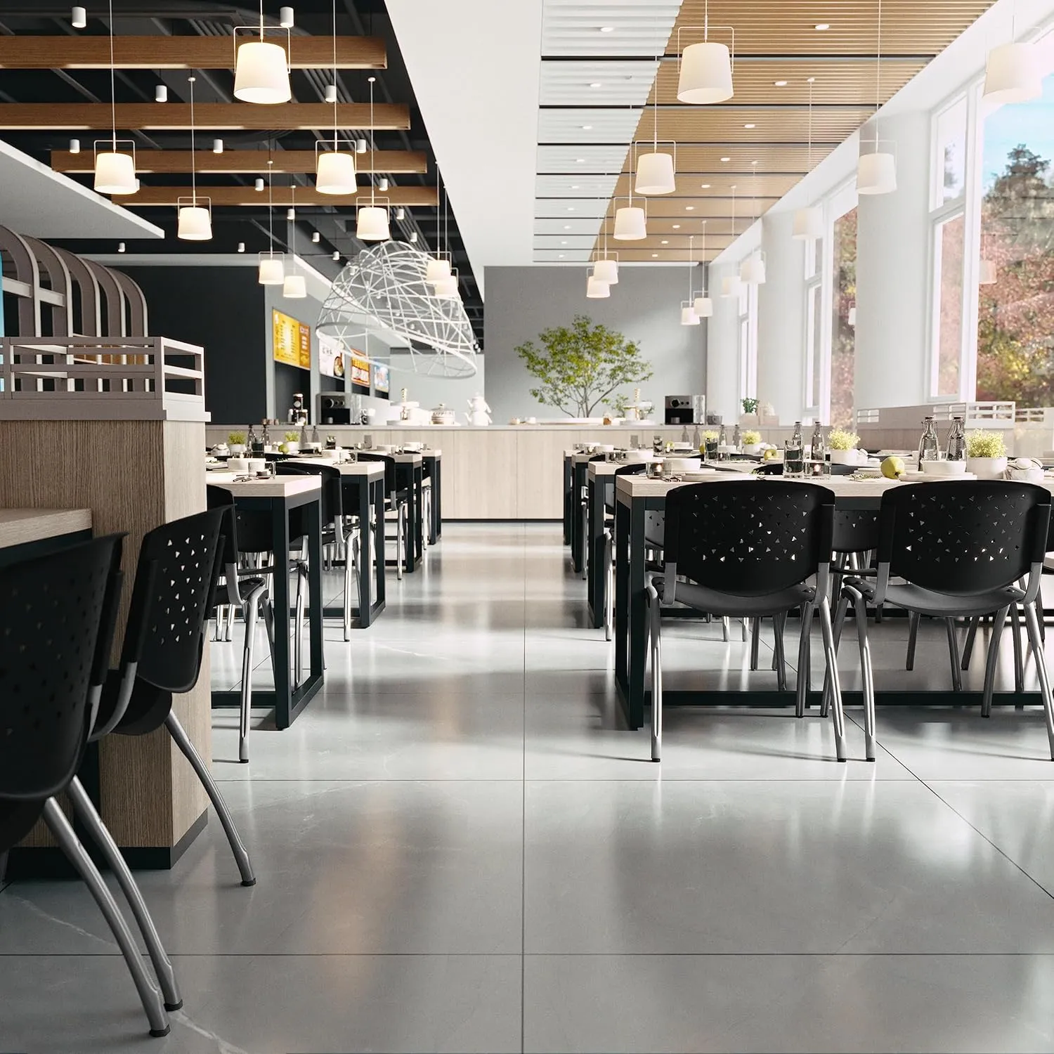 Flash Furniture Hercules Series Plastic Contoured Lobby Chairs with Perforated Backs, Ergonomic Stacking Chairs for Offices, Set of 5, Gray