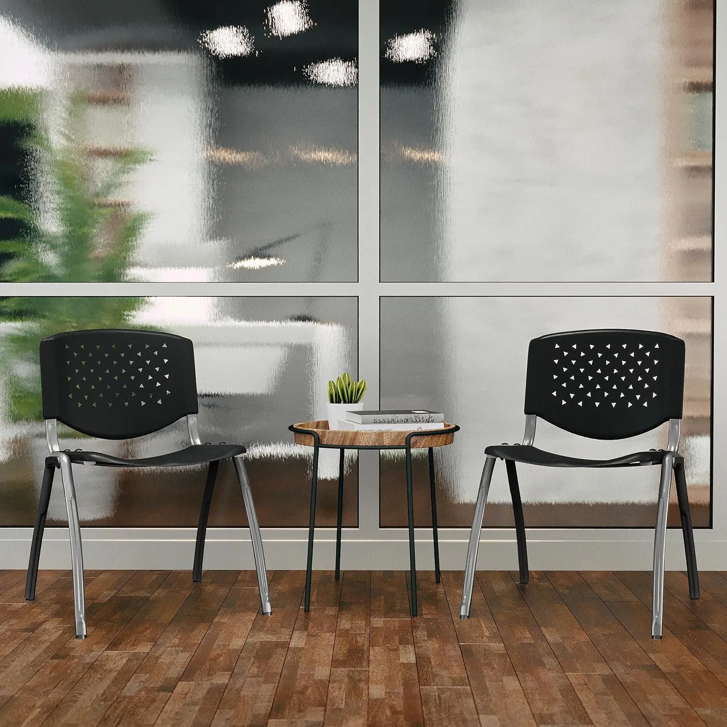 Flash Furniture Hercules Series Plastic Contoured Lobby Chairs with Perforated Backs, Ergonomic Stacking Chairs for Offices, Set of 5, Gray