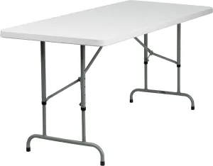 Flash Furniture Kathryn 6' Rectangular Adjustable Plastic Folding Event Table, Folding Portable Banquet Table for Indoor/Outdoor Events, White