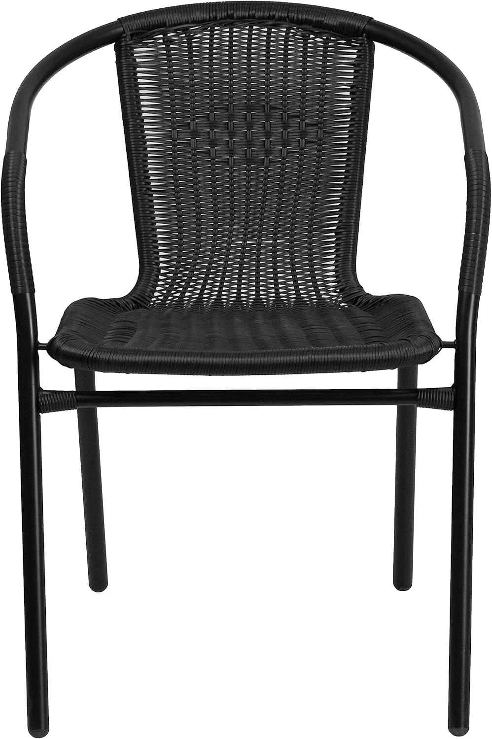 Flash Furniture Lila Modern Rattan Indoor/Outdoor Stackable Dining Chairs, Stacking Rattan Bistro Chairs for Patio or Restaurant, Set of 4, Black