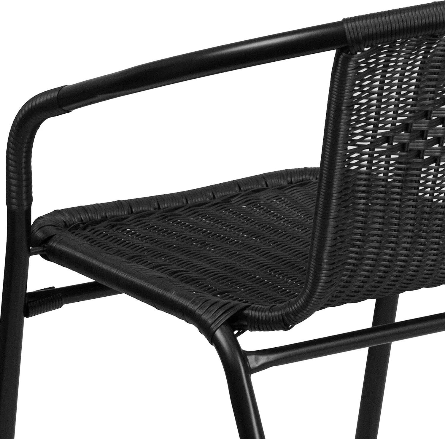 Flash Furniture Lila Modern Rattan Indoor/Outdoor Stackable Dining Chairs, Stacking Rattan Bistro Chairs for Patio or Restaurant, Set of 4, Black