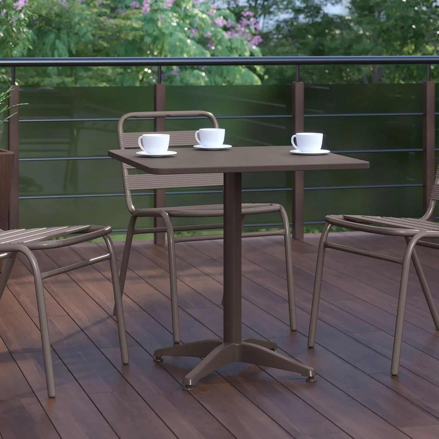 Flash Furniture Mellie 27.5'' Square Aluminum Indoor-Outdoor Table with Base, Bronze