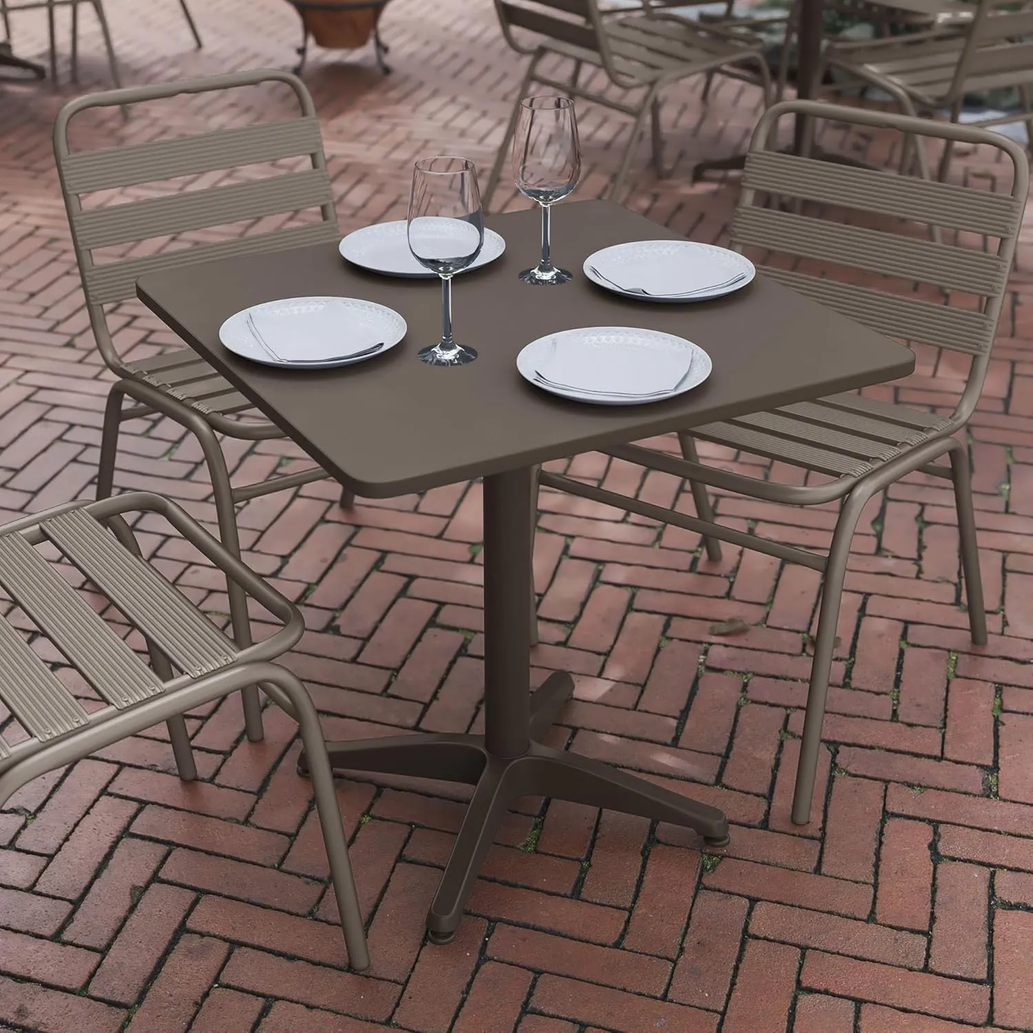 Flash Furniture Mellie 27.5'' Square Aluminum Indoor-Outdoor Table with Base, Bronze