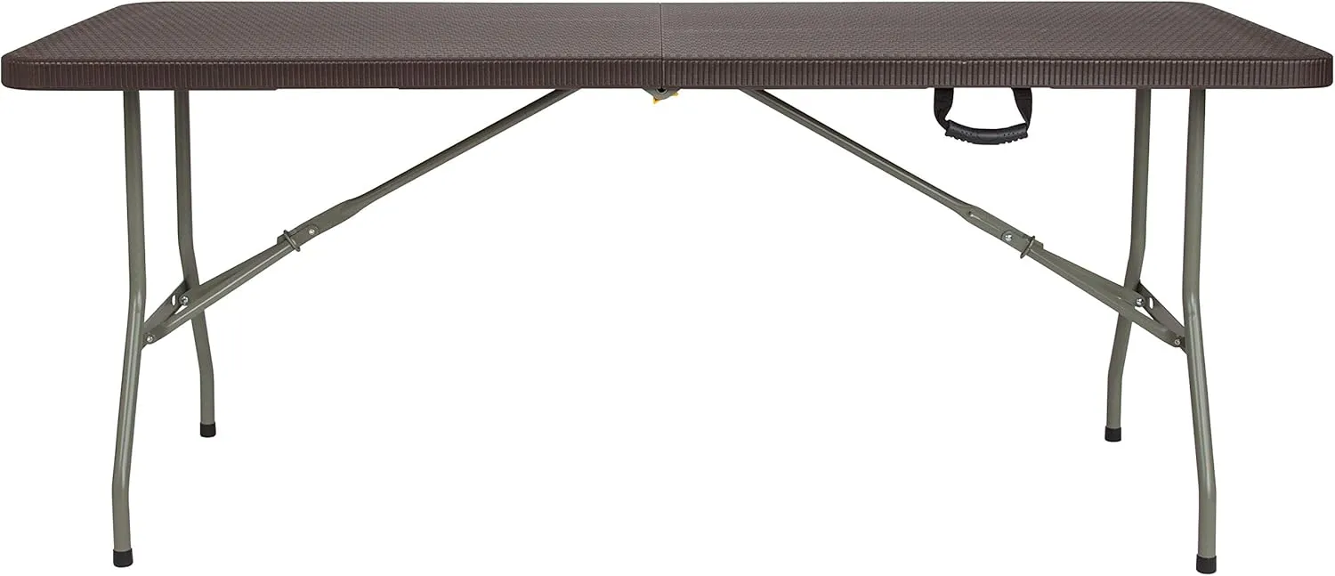 Flash Furniture Park 6-Foot Bi-Fold Brown Rattan Plastic Folding Table