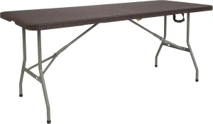 Flash Furniture Park 6-Foot Bi-Fold Brown Rattan Plastic Folding Table
