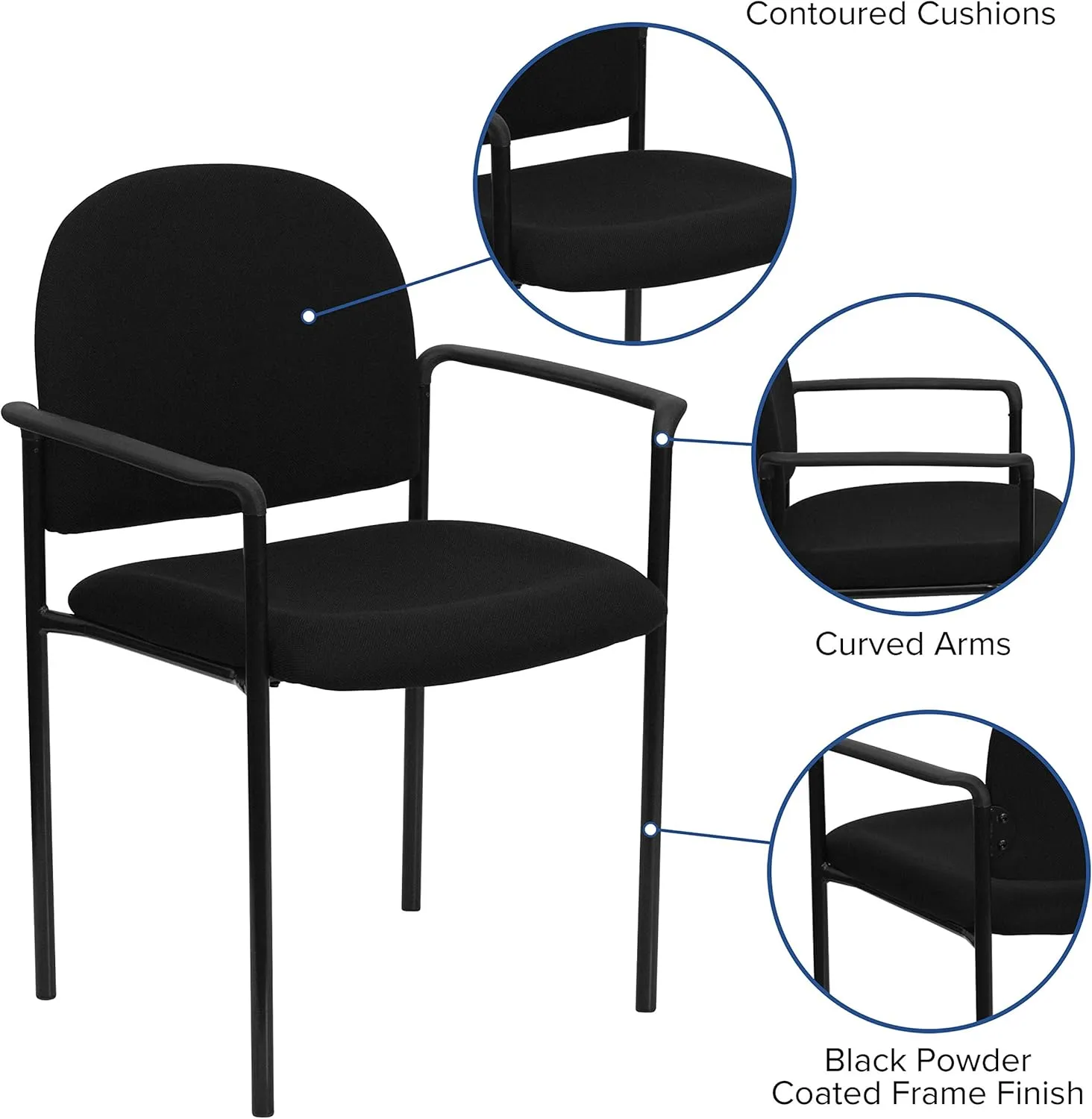 Flash Furniture Tiffany Side Reception Chair with Armrests, Stackable Fabric Waiting Room Chair for Commercial or Residential Use, Black