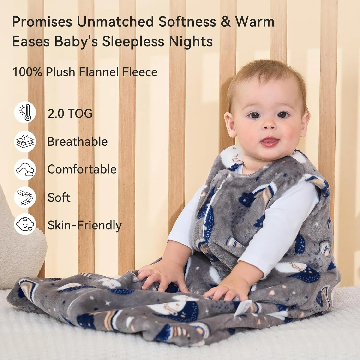Fleece Baby Sleep Sack 18-24 Months 2.0 Tog Baby Wearable Blanket with 2-Way Zipper Warm Sleeping Sack for Toddler Infant - XLarge Blue Grey Pentagram