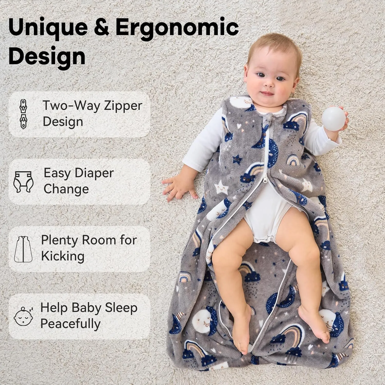 Fleece Baby Sleep Sack 18-24 Months 2.0 Tog Baby Wearable Blanket with 2-Way Zipper Warm Sleeping Sack for Toddler Infant - XLarge Blue Grey Pentagram