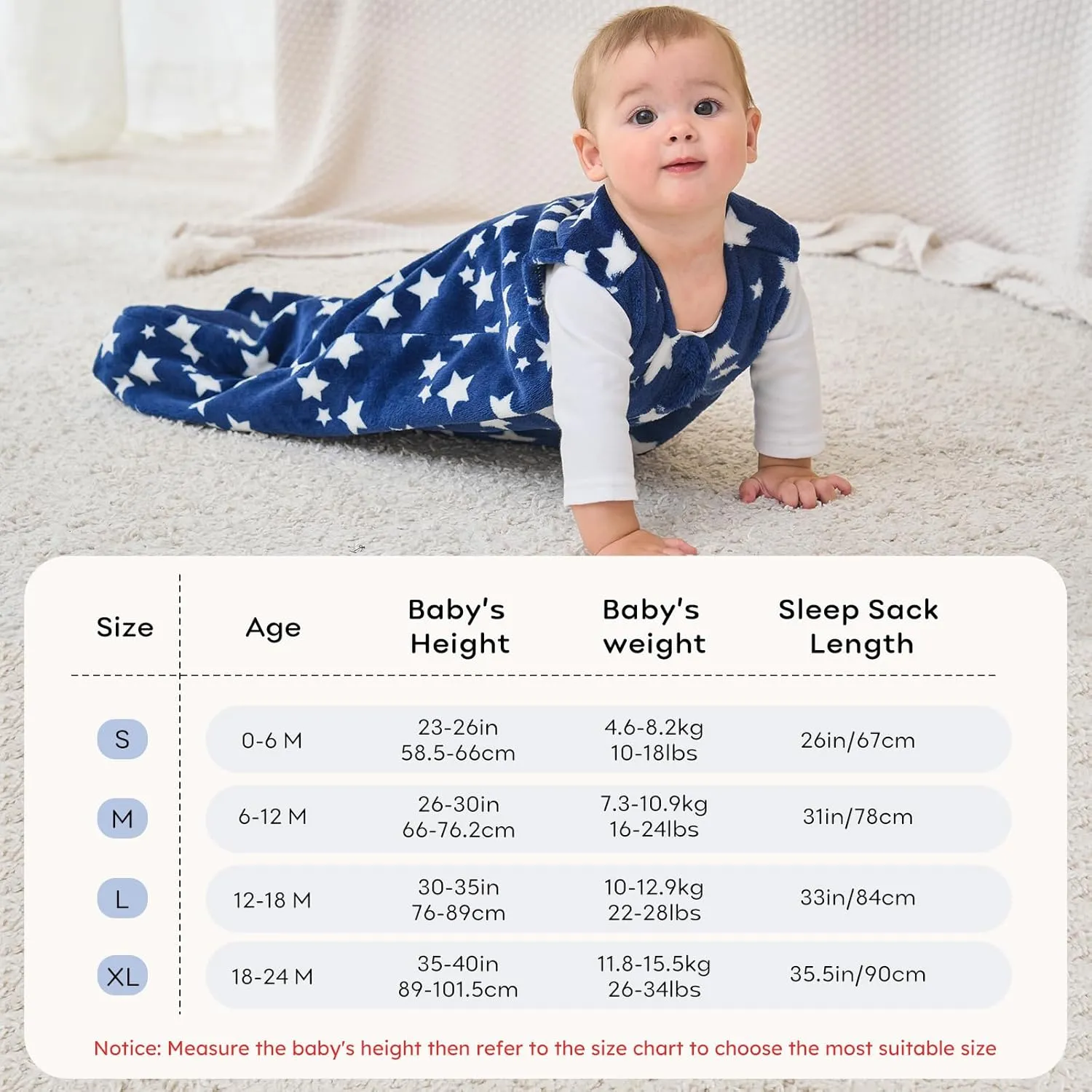 Fleece Baby Sleep Sack 18-24 Months 2.0 Tog Baby Wearable Blanket with 2-Way Zipper Warm Sleeping Sack for Toddler Infant - XLarge Blue Grey Pentagram