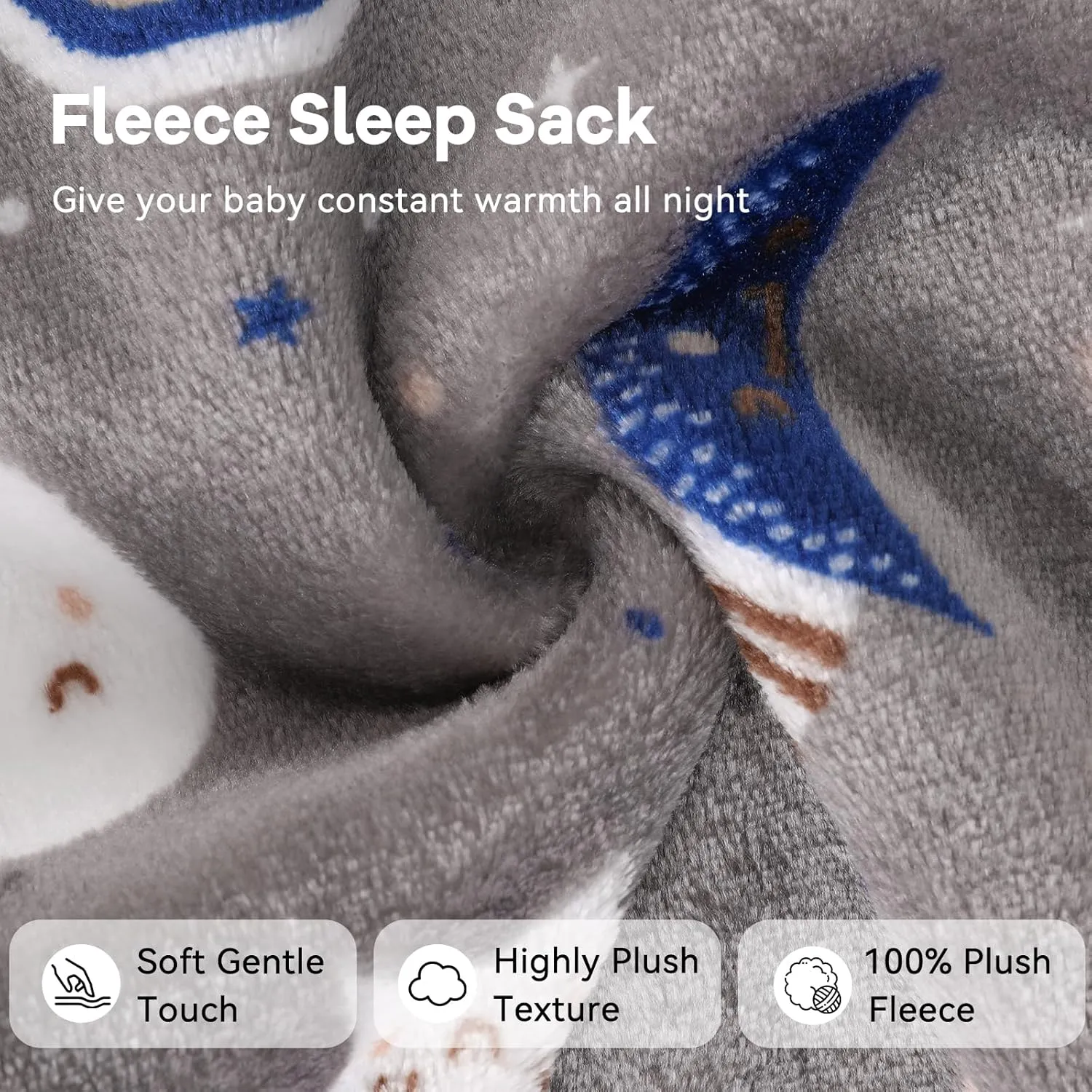 Fleece Baby Sleep Sack 18-24 Months 2.0 Tog Baby Wearable Blanket with 2-Way Zipper Warm Sleeping Sack for Toddler Infant - XLarge Blue Grey Pentagram