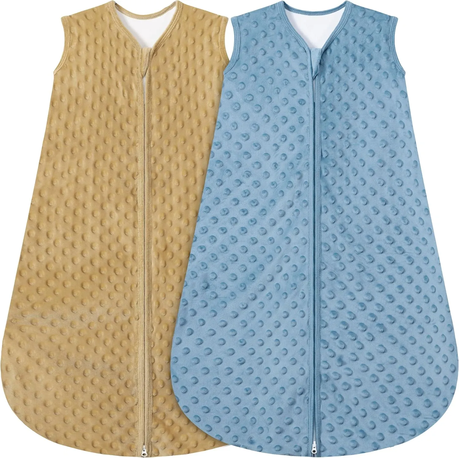 Fleece Baby Sleep Sack With Plush Dots,2 Pack TOG 1.5 Baby Wearable Blanket with 2-Way Zipper, Toddler Sleep Sack (Brown & Dark Green, 18-24 Months)