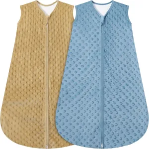 Fleece Baby Sleep Sack With Plush Dots,2 Pack TOG 1.5 Baby Wearable Blanket with 2-Way Zipper, Toddler Sleep Sack (Brown & Dark Green, 18-24 Months)
