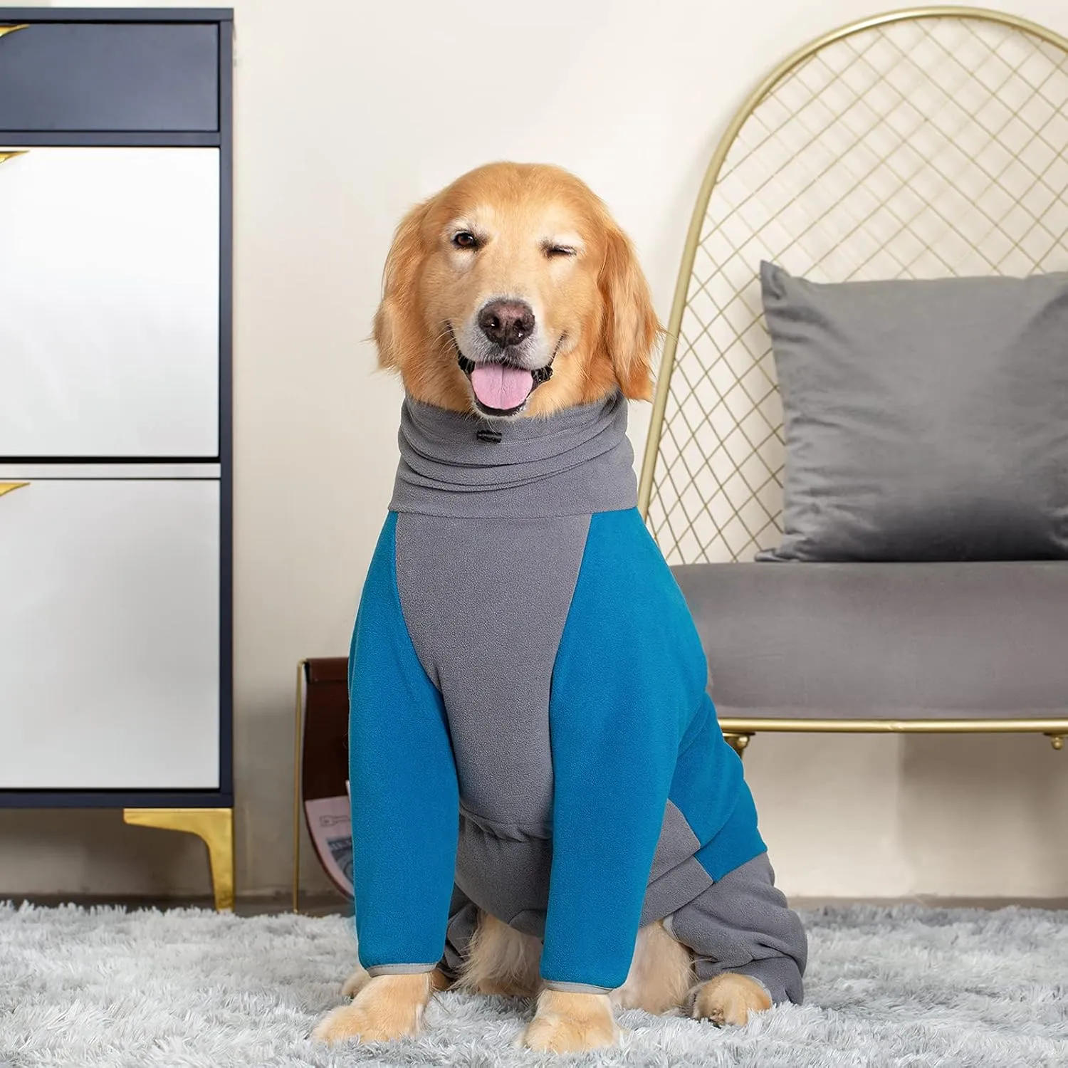 Fleece Coats for Large Medium Dogs, Winter Warm Dog Coats w/ High Collar & Full Body Protection - Windproof, Comfortable, Perfect for Cold Weather & Snow - Blue, 4X-Large