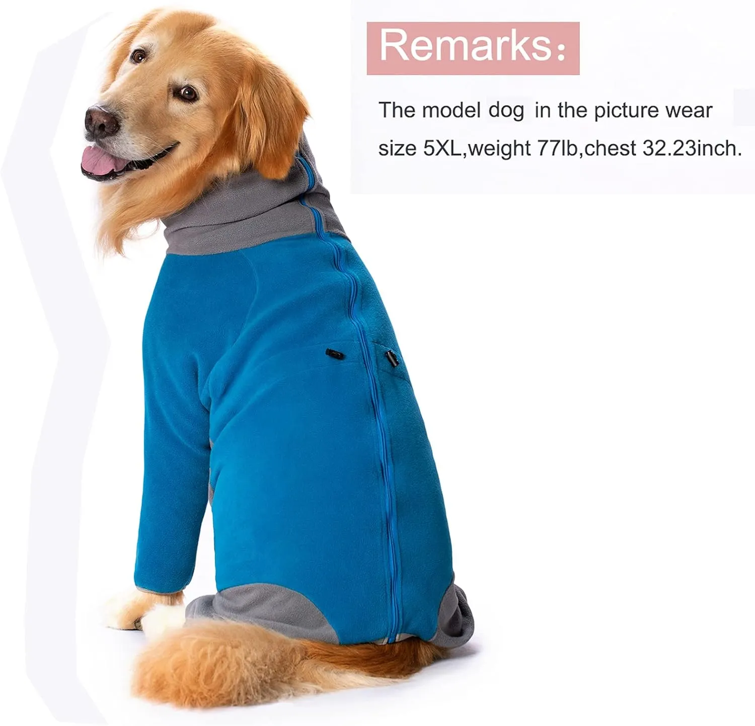 Fleece Coats for Large Medium Dogs, Winter Warm Dog Coats w/ High Collar & Full Body Protection - Windproof, Comfortable, Perfect for Cold Weather & Snow - Blue, 4X-Large